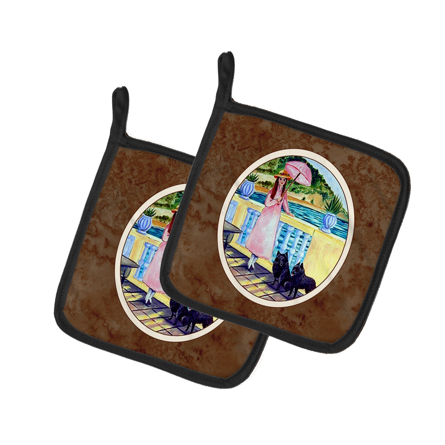 Lady with her Schipperke Pot Holder Set of 2 Heat Resistant Quilted Hot Pads 7.5 x 7.5 Inch, Insulated Kitchen Trivets for Cooking & Baking