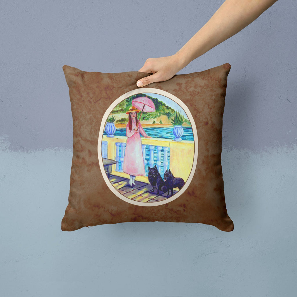 Lady with her Schipperke Decorative Throw Pillow 14x14 Indoor Outdoor Accent Cushion, Fabric Cover with Insert for Sofa, Bed, Porch & Living Room