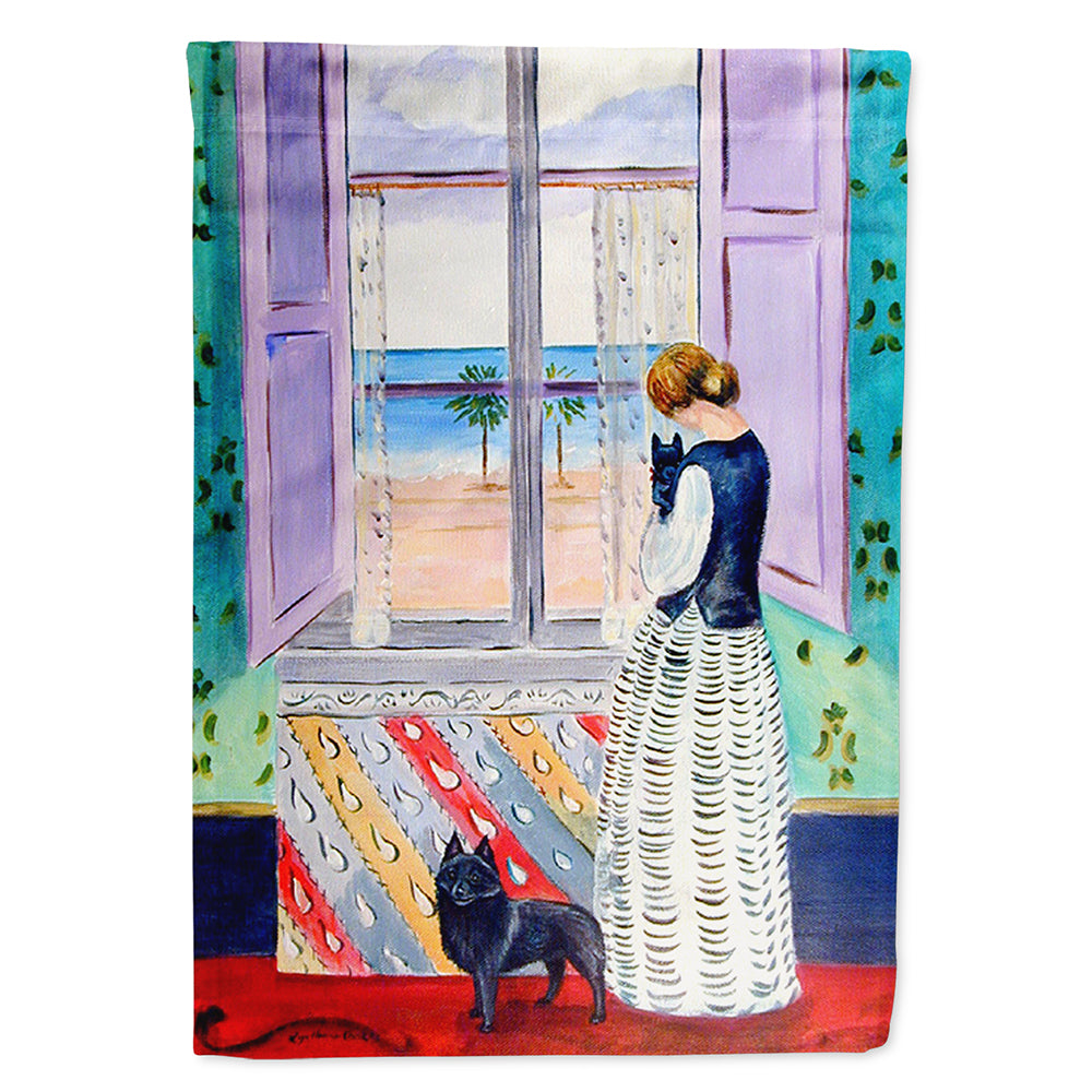 Lady with her Schipperke House Flag 28x40 Porch Sleeve Pole Decorative Outside Yard Banner Artwork Wall Hanging, Polyester