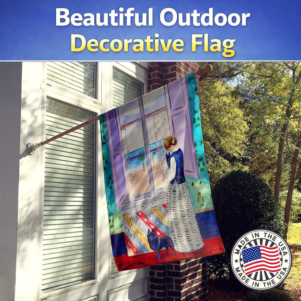 Lady with her Schipperke House Flag 28x40 Porch Sleeve Pole Decorative Outside Yard Banner Artwork Wall Hanging, Polyester