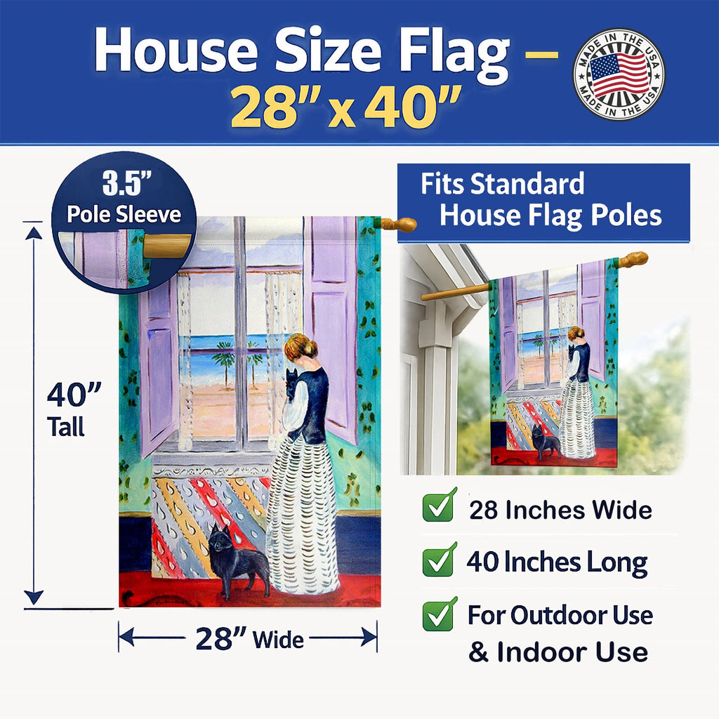 Lady with her Schipperke House Flag 28x40 Porch Sleeve Pole Decorative Outside Yard Banner Artwork Wall Hanging, Polyester