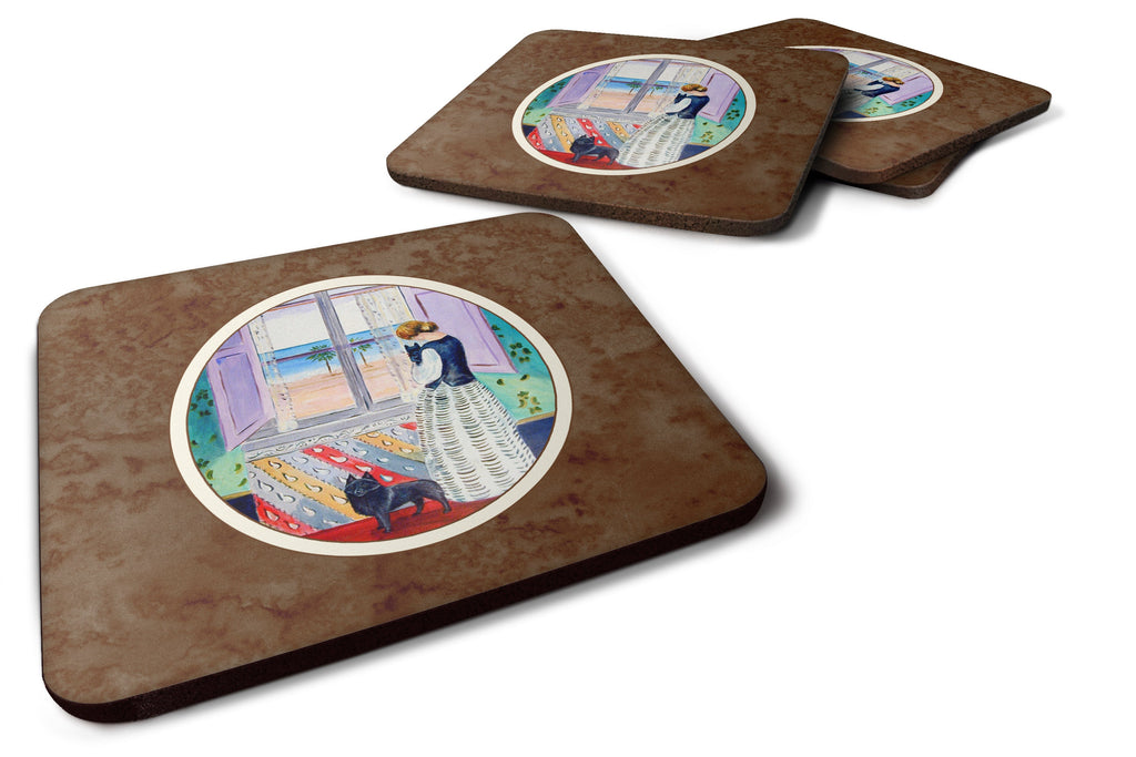 Lady with her Schipperke Foam Coasters Set of 4 Cup Coasters for Indoor Outdoor, Tabletop Protection, Anti Slip, Mouse pad Material
