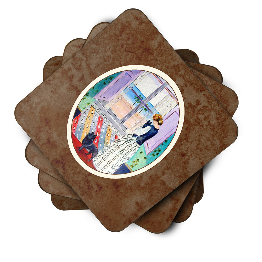 Lady with her Schipperke Foam Coasters Set of 4 Cup Coasters for Indoor Outdoor, Tabletop Protection, Anti Slip, Mouse pad Material