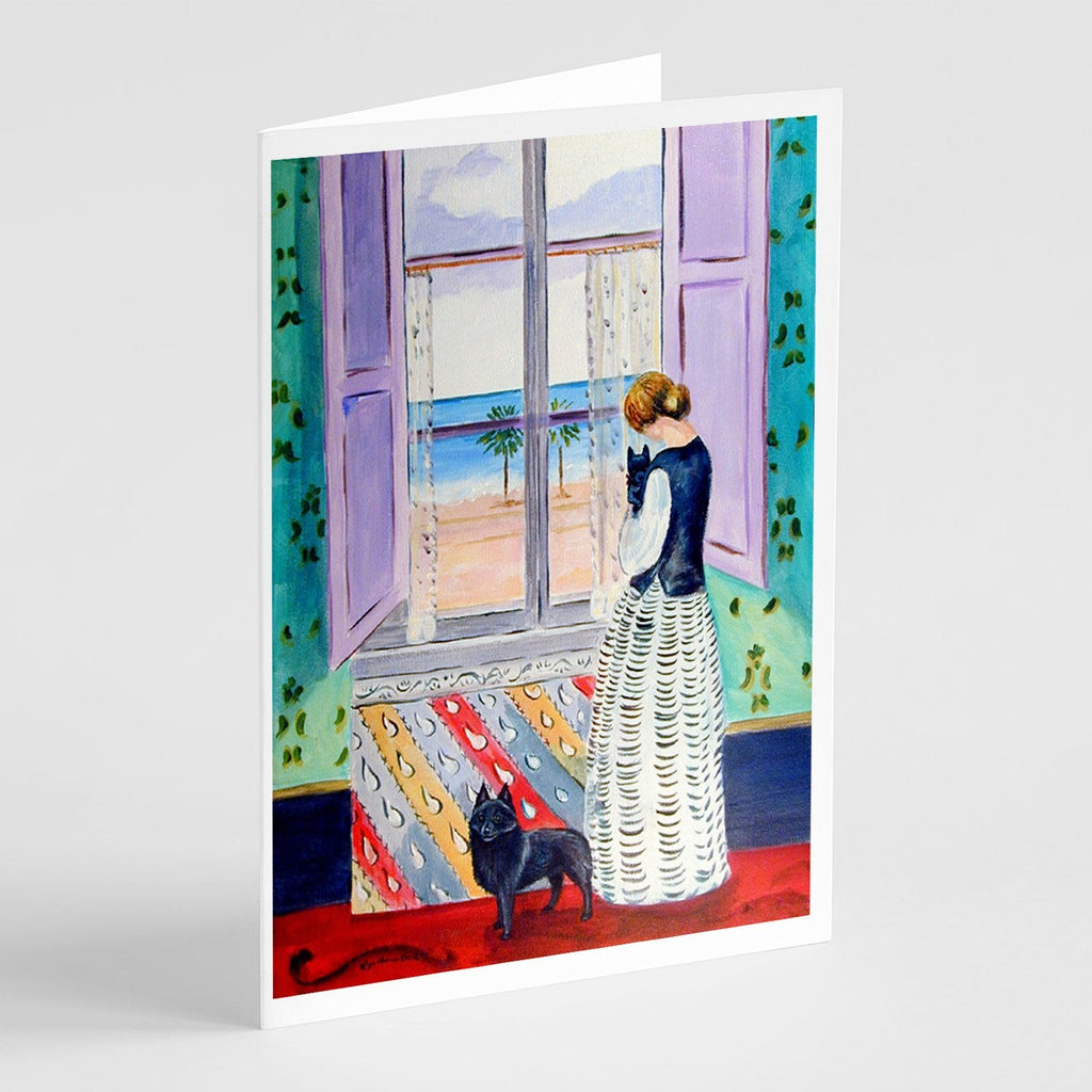 Lady with her Schipperke Greeting Cards Pack of 8 Blank Cards with Envelopes Whimsical A7 Size 5x7