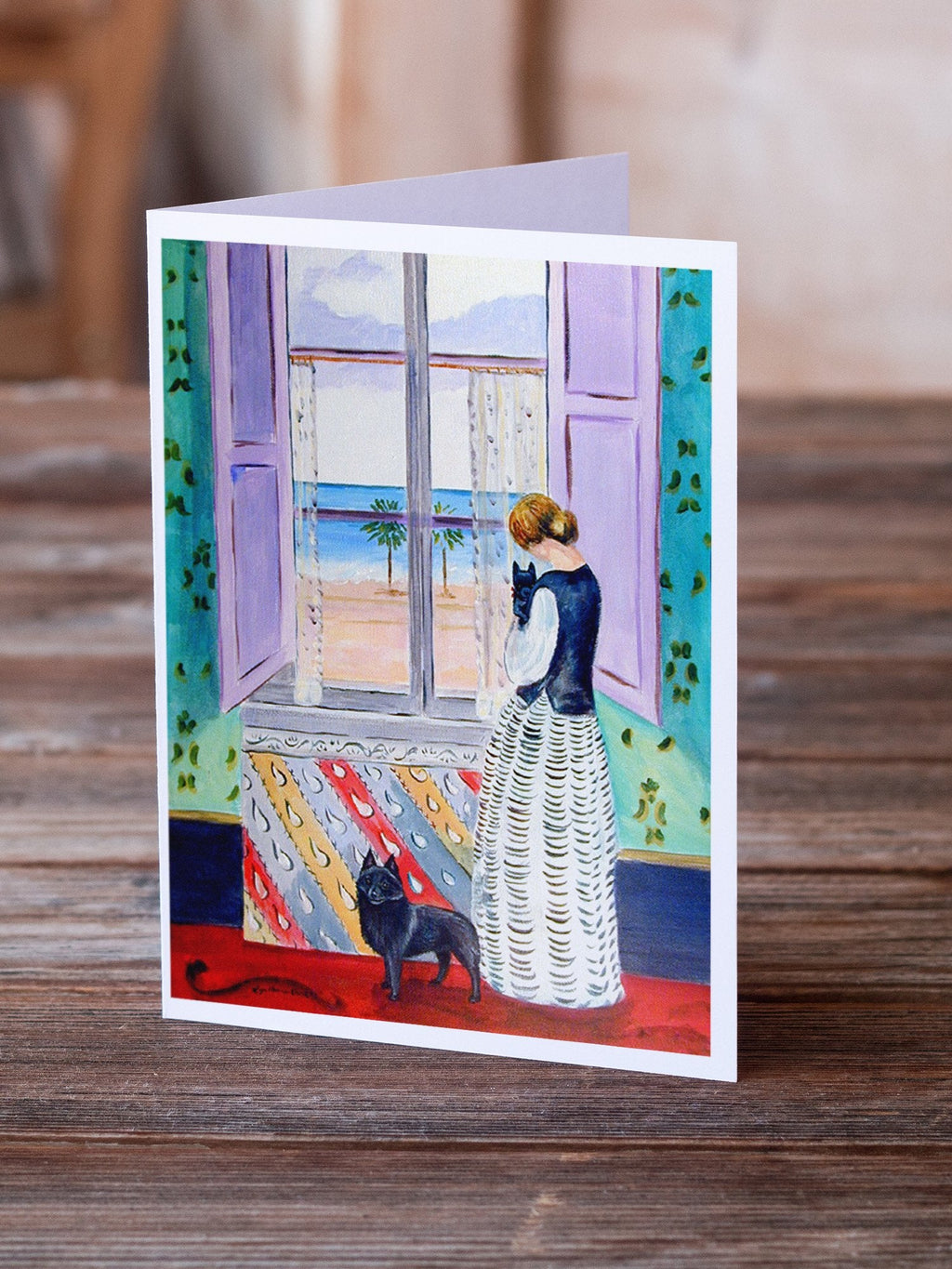 Lady with her Schipperke Greeting Cards Pack of 8 Blank Cards with Envelopes Whimsical A7 Size 5x7