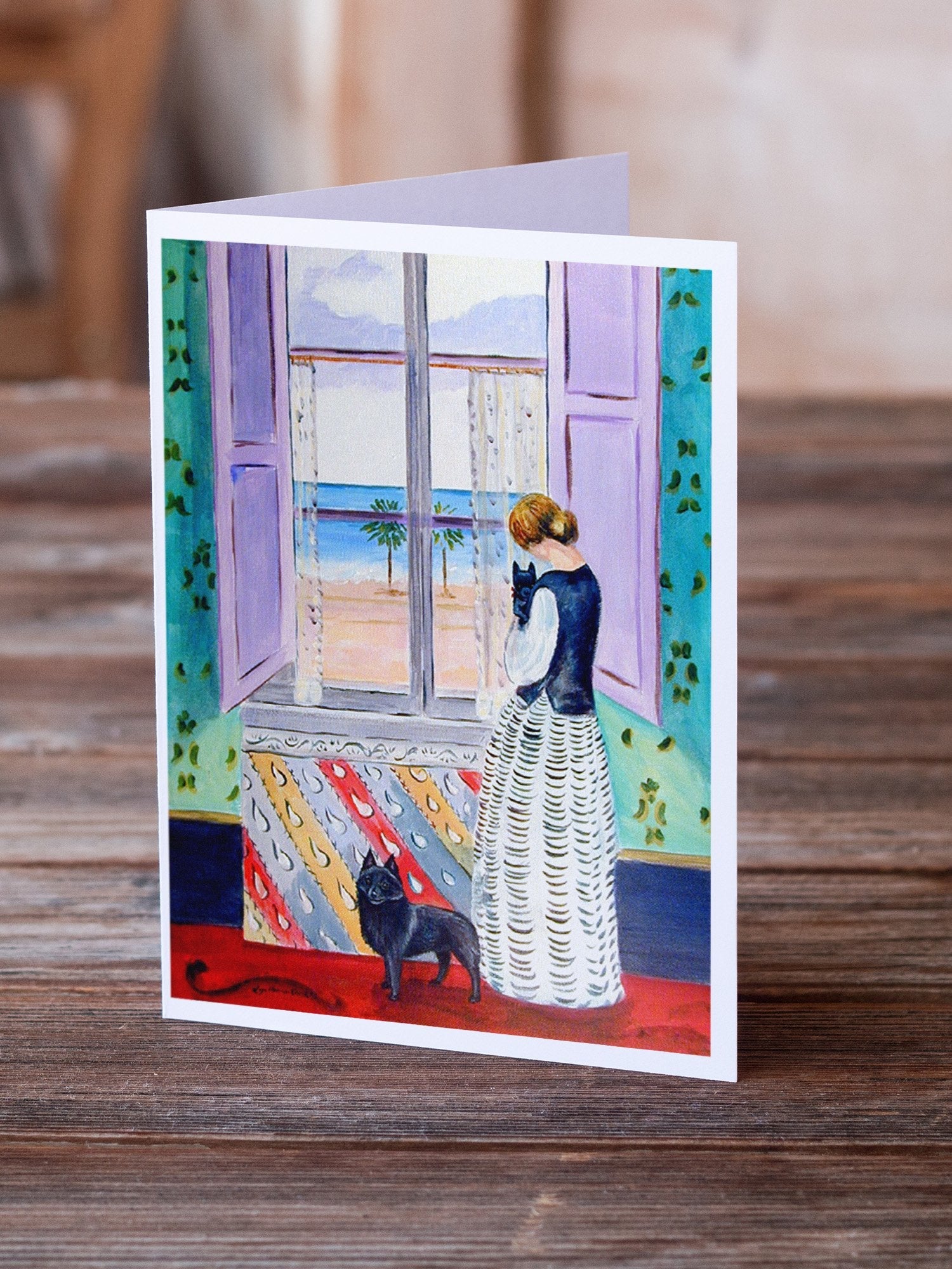 Lady with her Schipperke Greeting Cards Pack of 8 Blank Cards with Envelopes Whimsical A7 Size 5x7