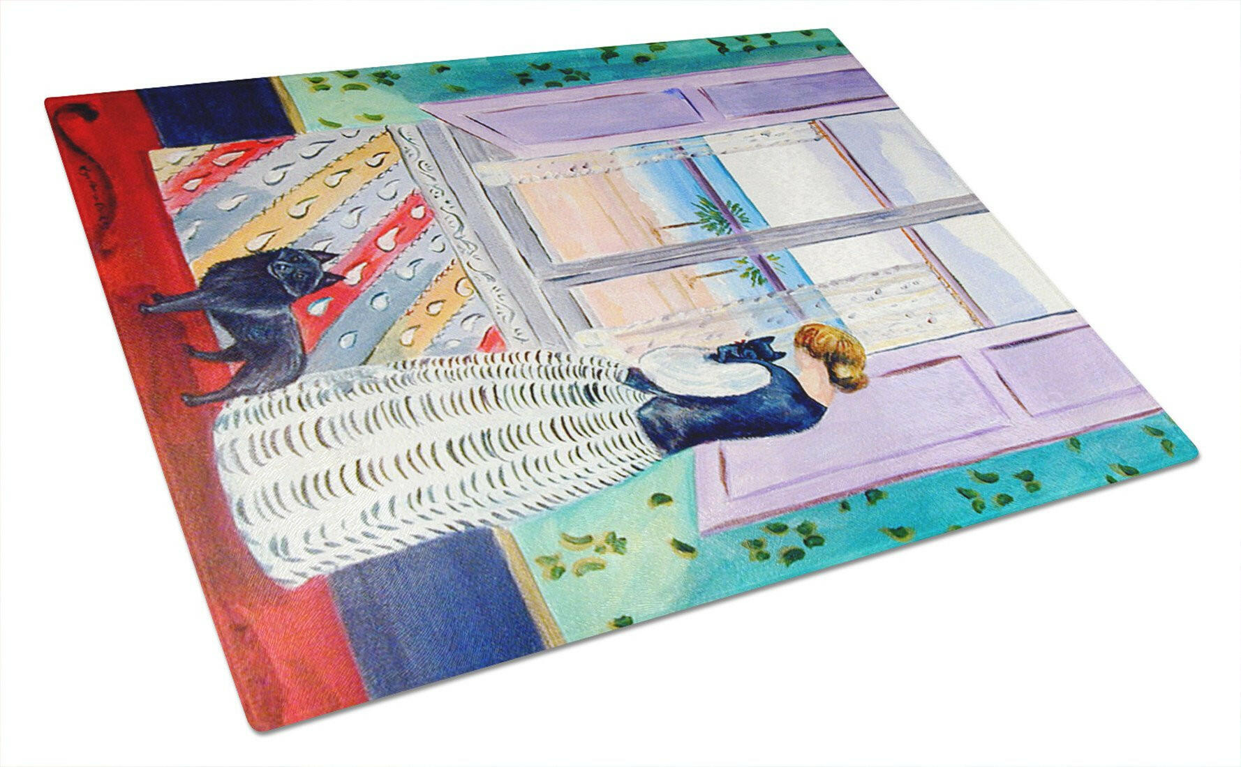 Lady with her Schipperke Cutting Board Tempered Glass Kitchen Cutting Surface, Heat Resistant Chopping, Non-Slip Feet, Food Prep & Serving