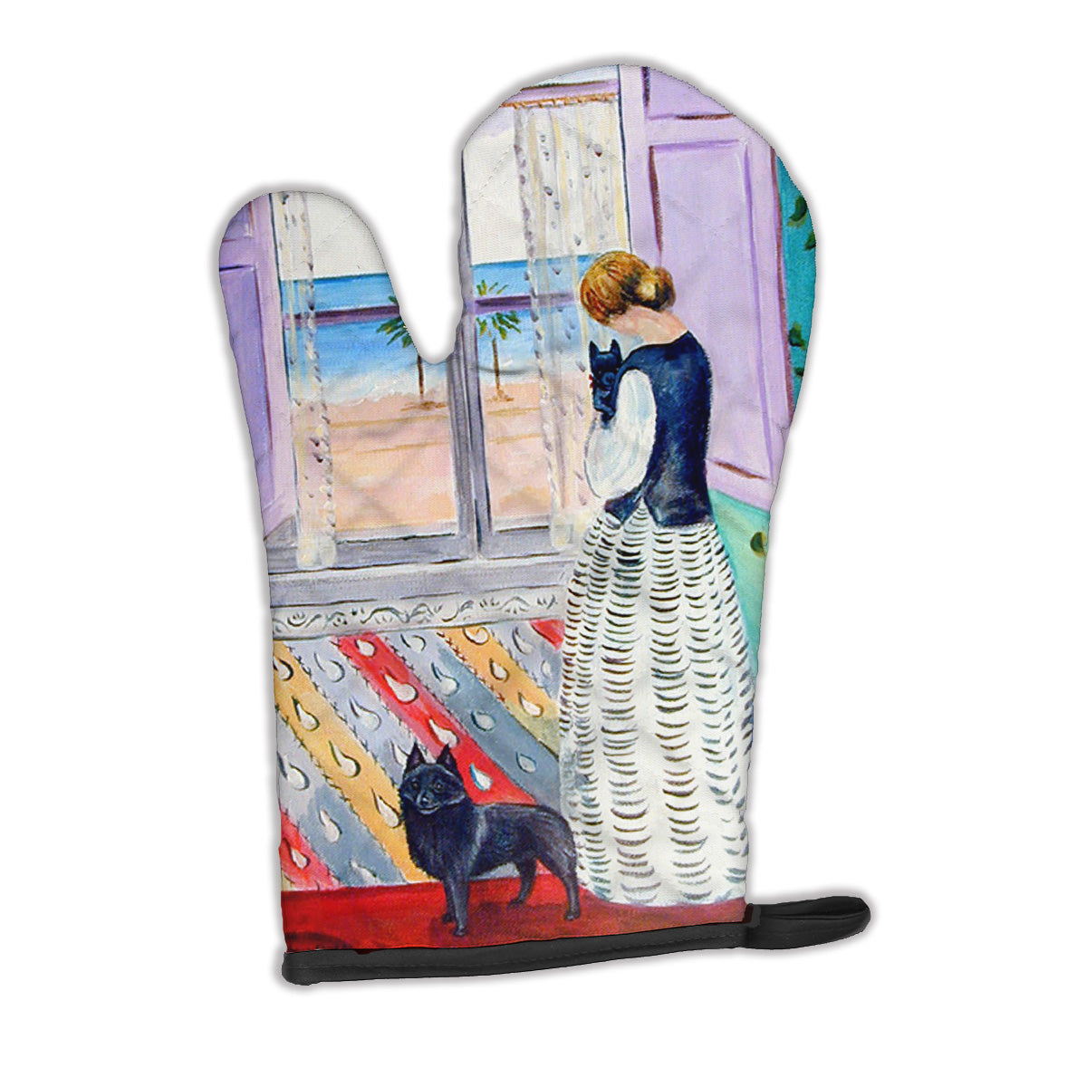 Lady with her Schipperke Oven Mitt Heat Resistant Thick Oven Mitt for Hot Pans and Oven, Kitchen Mitt Protect Hands, Cooking Baking Glove