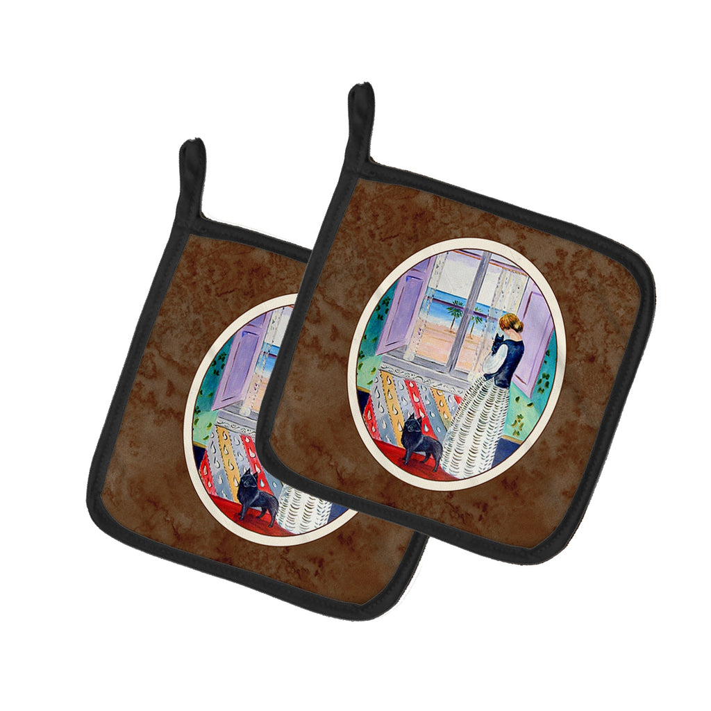 Lady with her Schipperke Pot Holder Set of 2 Heat Resistant Quilted Hot Pads 7.5 x 7.5 Inch, Insulated Kitchen Trivets for Cooking & Baking