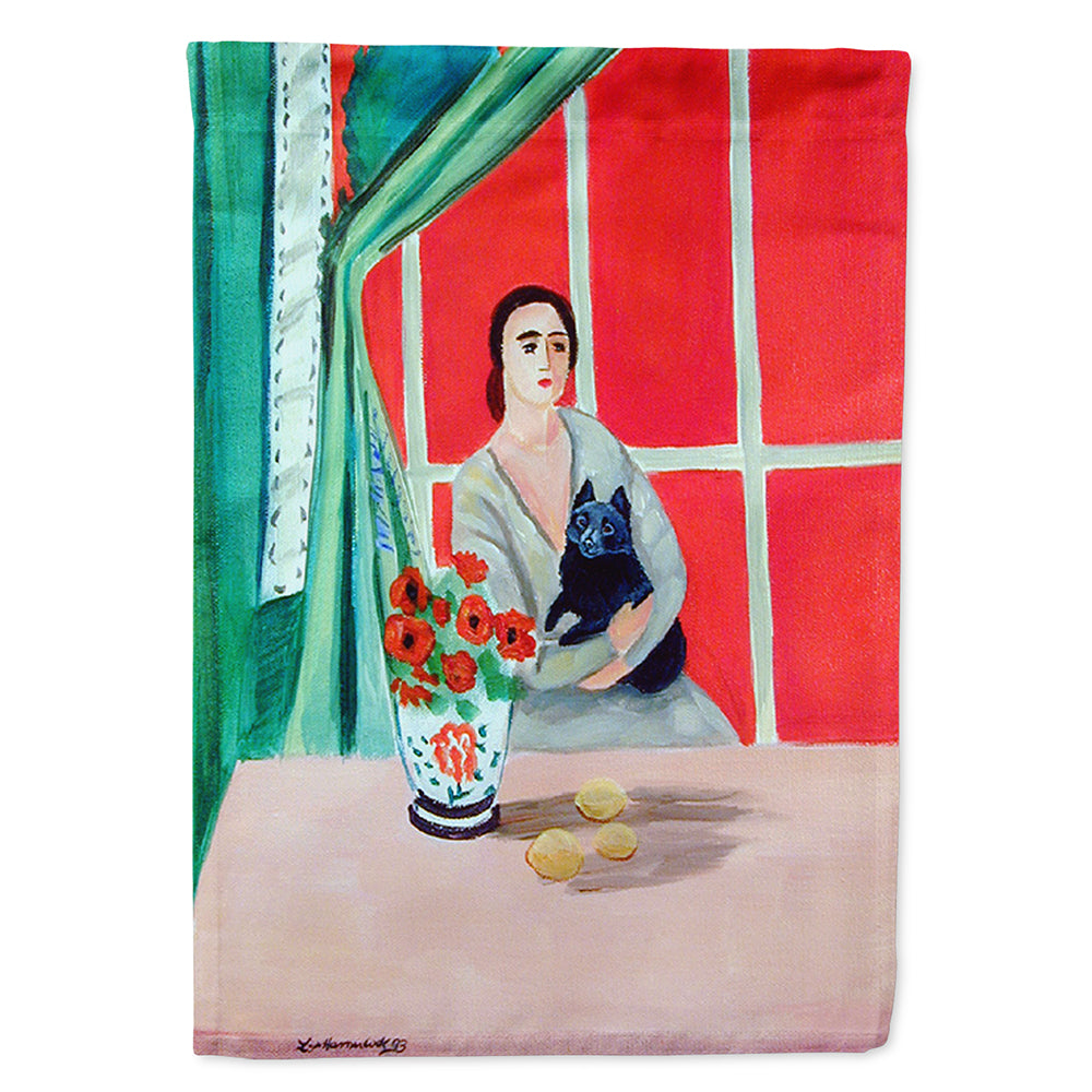 Lady with her Schipperke House Flag 28x40 Porch Sleeve Pole Decorative Outside Yard Banner Artwork Wall Hanging, Polyester