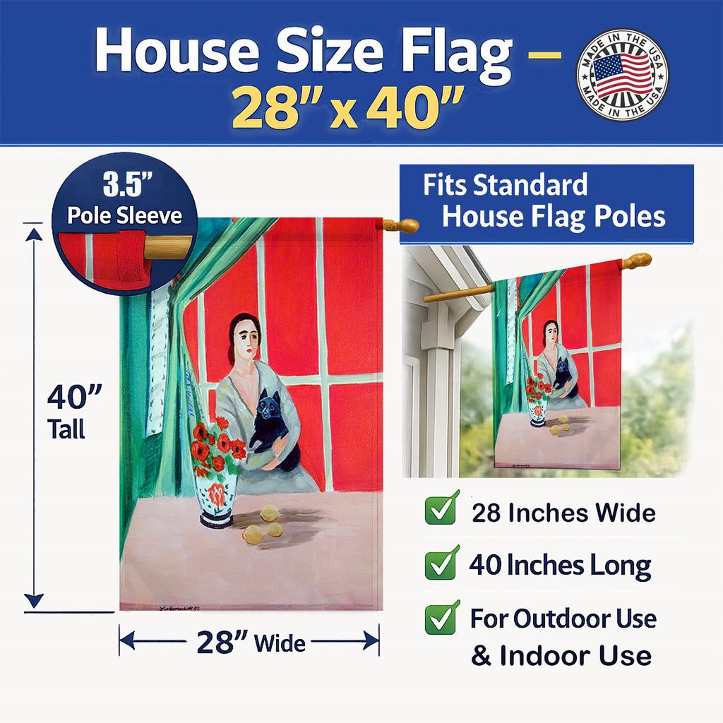 Lady with her Schipperke House Flag 28x40 Porch Sleeve Pole Decorative Outside Yard Banner Artwork Wall Hanging, Polyester
