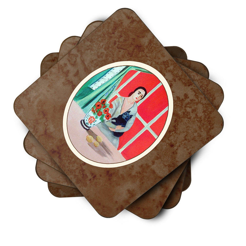 Lady with her Schipperke Foam Coasters Set of 4 Cup Coasters for Indoor Outdoor, Tabletop Protection, Anti Slip, Mouse pad Material
