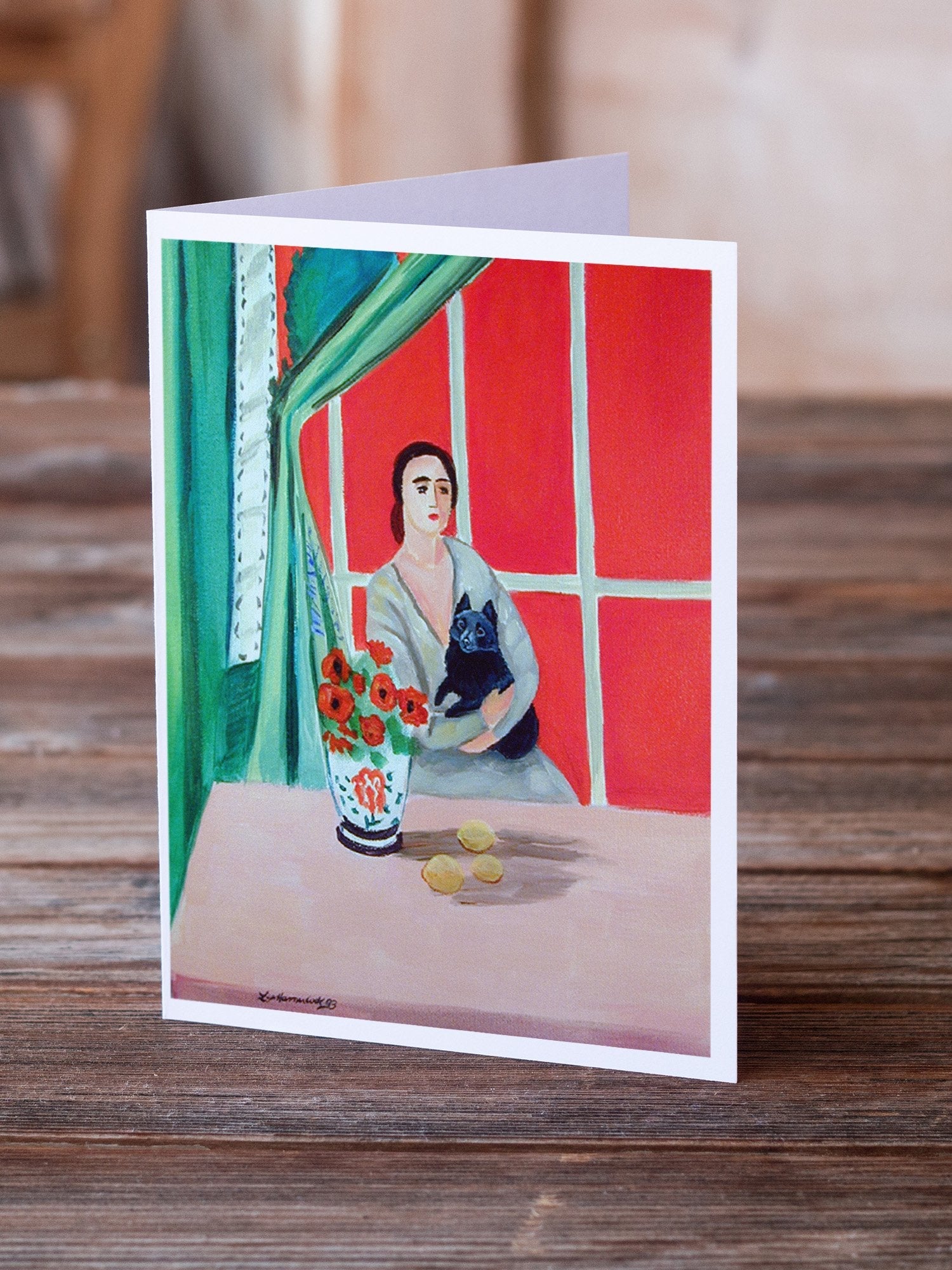 Lady with her Schipperke Greeting Cards Pack of 8 Blank Cards with Envelopes Whimsical A7 Size 5x7