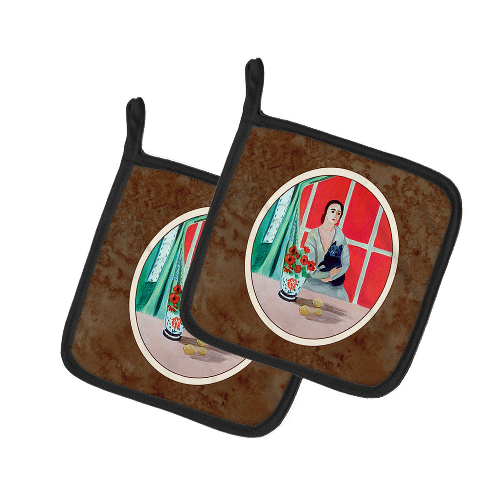 Lady with her Schipperke Pot Holder Set of 2 Heat Resistant Quilted Hot Pads 7.5 x 7.5 Inch, Insulated Kitchen Trivets for Cooking & Baking