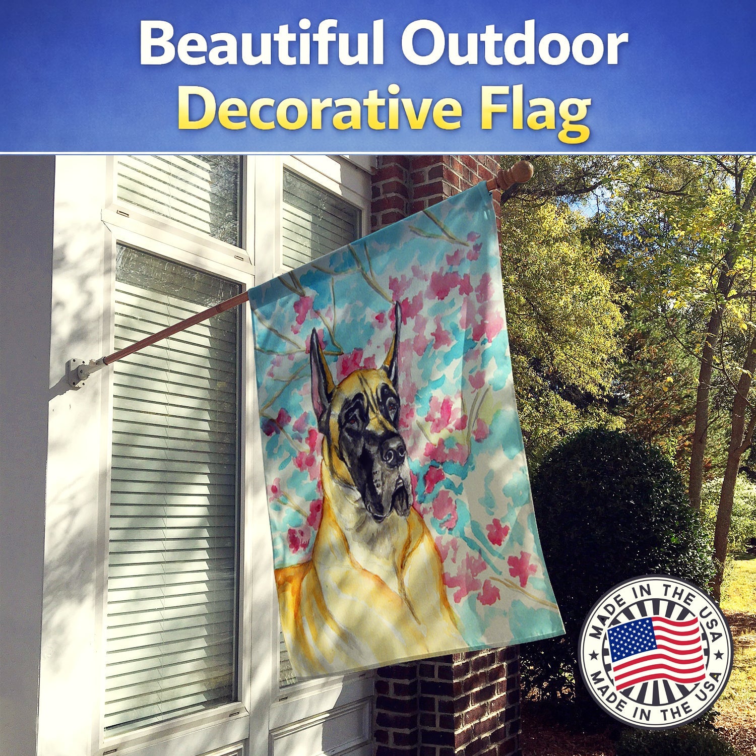 Fawn Great Dane House Flag 28x40 Porch Sleeve Pole Decorative Outside Yard Banner Artwork Wall Hanging, Polyester