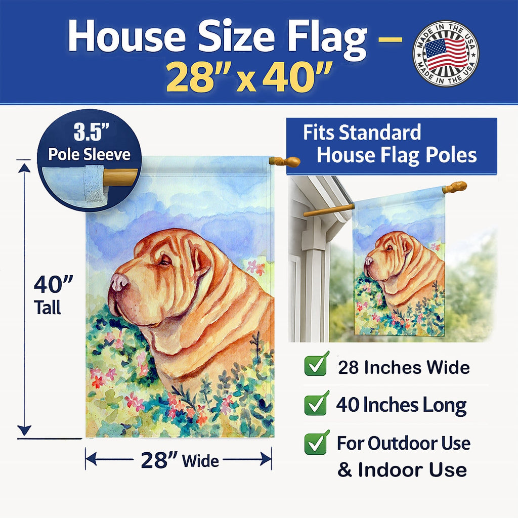 Shar Pei House Flag 28x40 Porch Sleeve Pole Decorative Outside Yard Banner Artwork Wall Hanging, Polyester