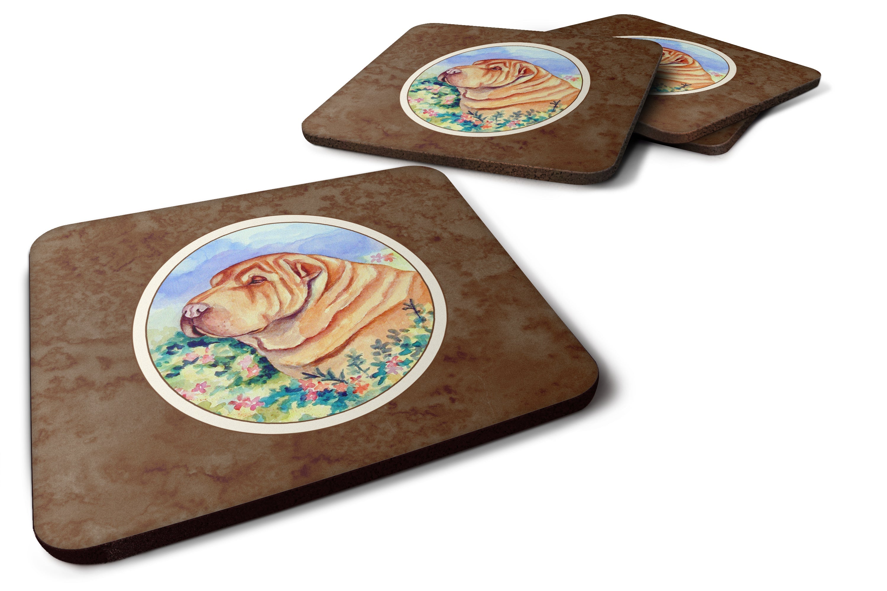 Shar Pei Foam Coasters Set of 4 Cup Coasters for Indoor Outdoor, Tabletop Protection, Anti Slip, Mouse pad Material