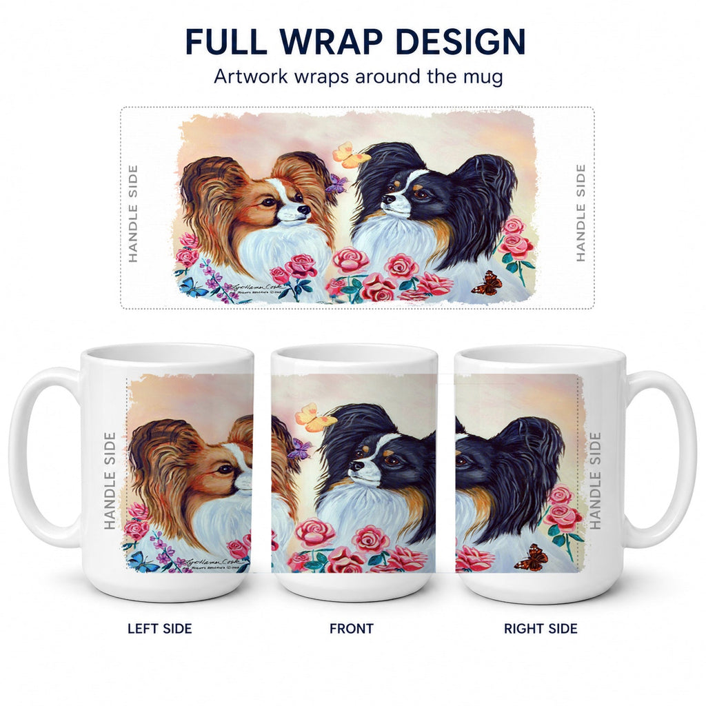 Papillon Ceramic Coffee Mug 15 oz Decorative Large C Handle Mug Cup for Tea, Cocoa Hot Chocolate