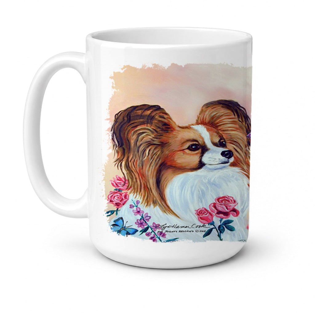 Papillon Ceramic Coffee Mug 15 oz Decorative Large C Handle Mug Cup for Tea, Cocoa Hot Chocolate