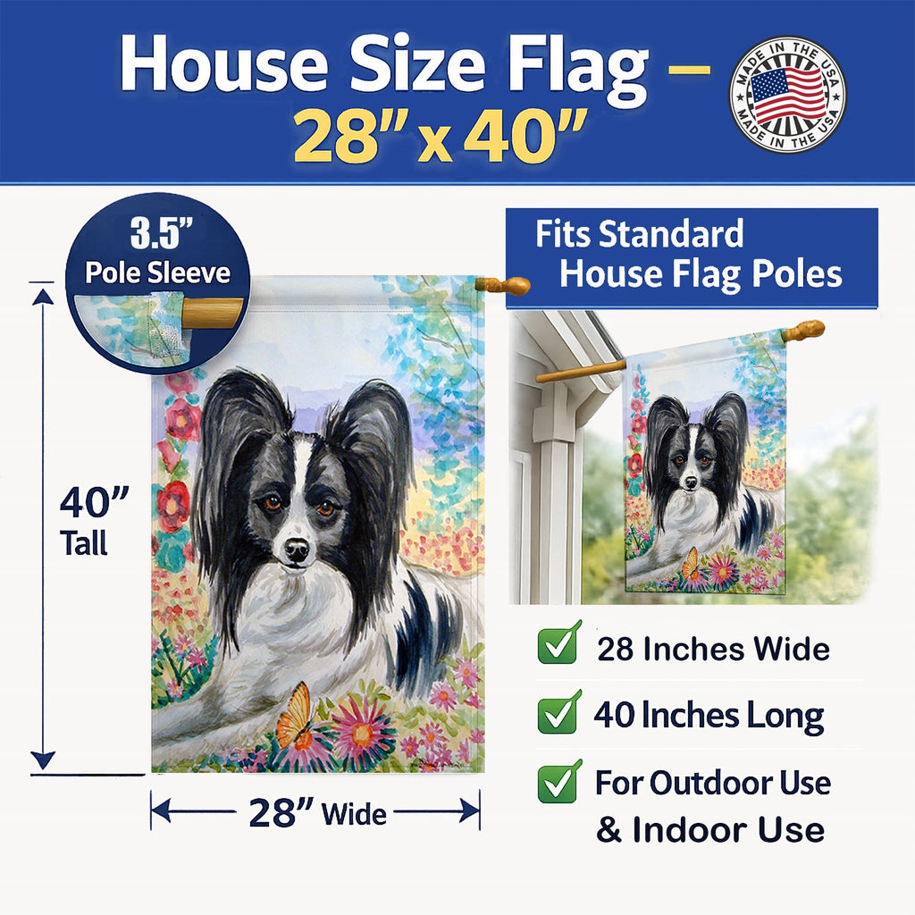 Papillon House Flag 28x40 Porch Sleeve Pole Decorative Outside Yard Banner Artwork Wall Hanging, Polyester