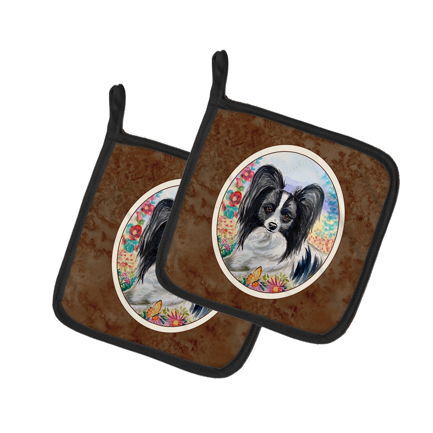 Papillon Pot Holder Set of 2 Heat Resistant Quilted Hot Pads 7.5 x 7.5 Inch, Insulated Kitchen Trivets for Cooking & Baking