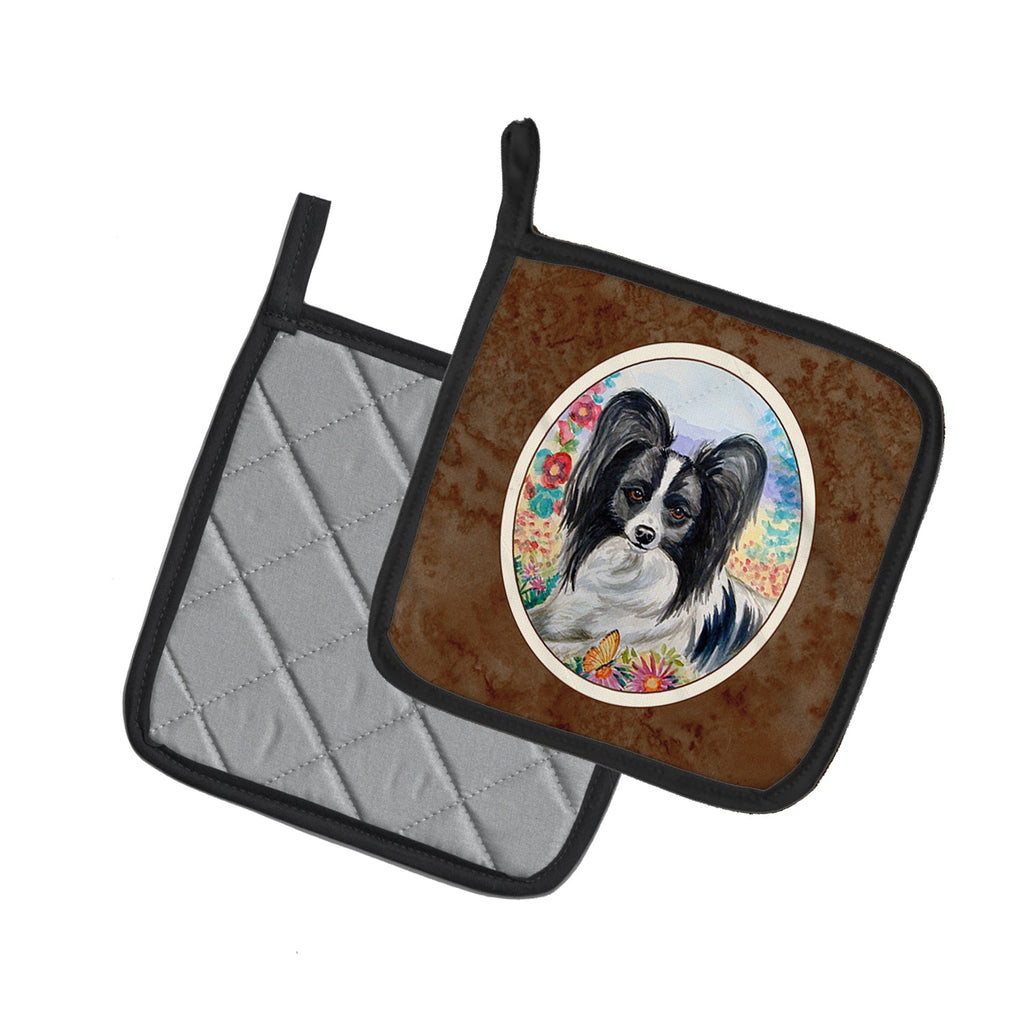 Papillon Pot Holder Set of 2 Heat Resistant Quilted Hot Pads 7.5 x 7.5 Inch, Insulated Kitchen Trivets for Cooking & Baking