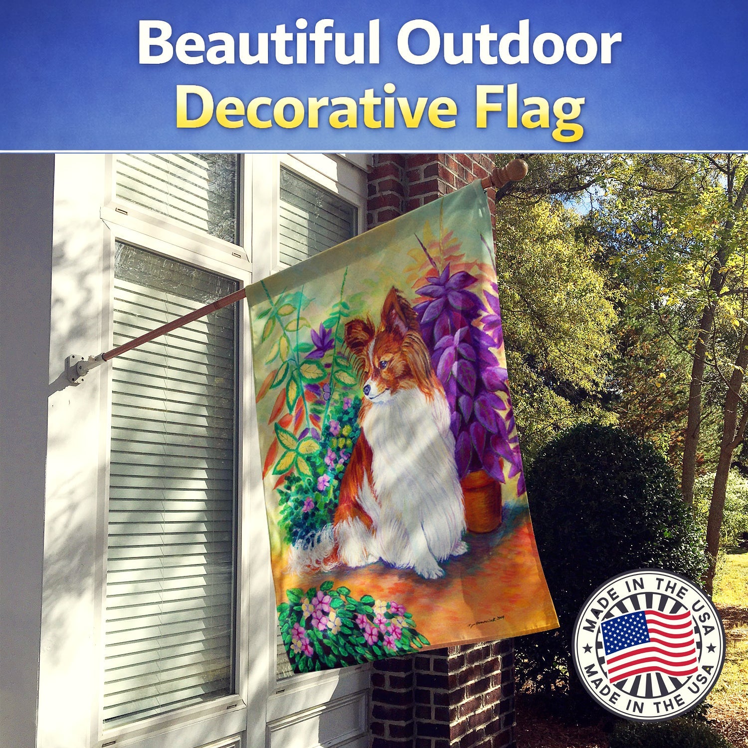 Papillon House Flag 28x40 Porch Sleeve Pole Decorative Outside Yard Banner Artwork Wall Hanging, Polyester
