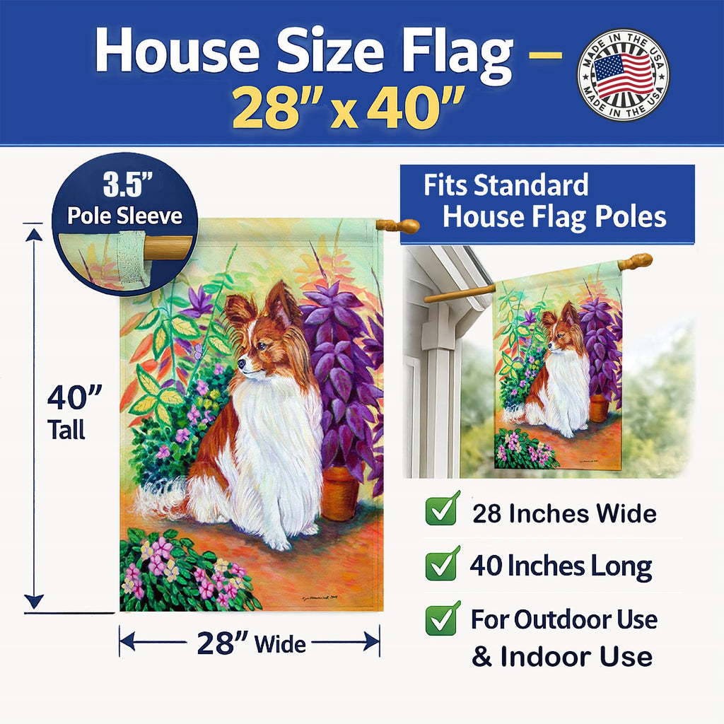 Papillon House Flag 28x40 Porch Sleeve Pole Decorative Outside Yard Banner Artwork Wall Hanging, Polyester