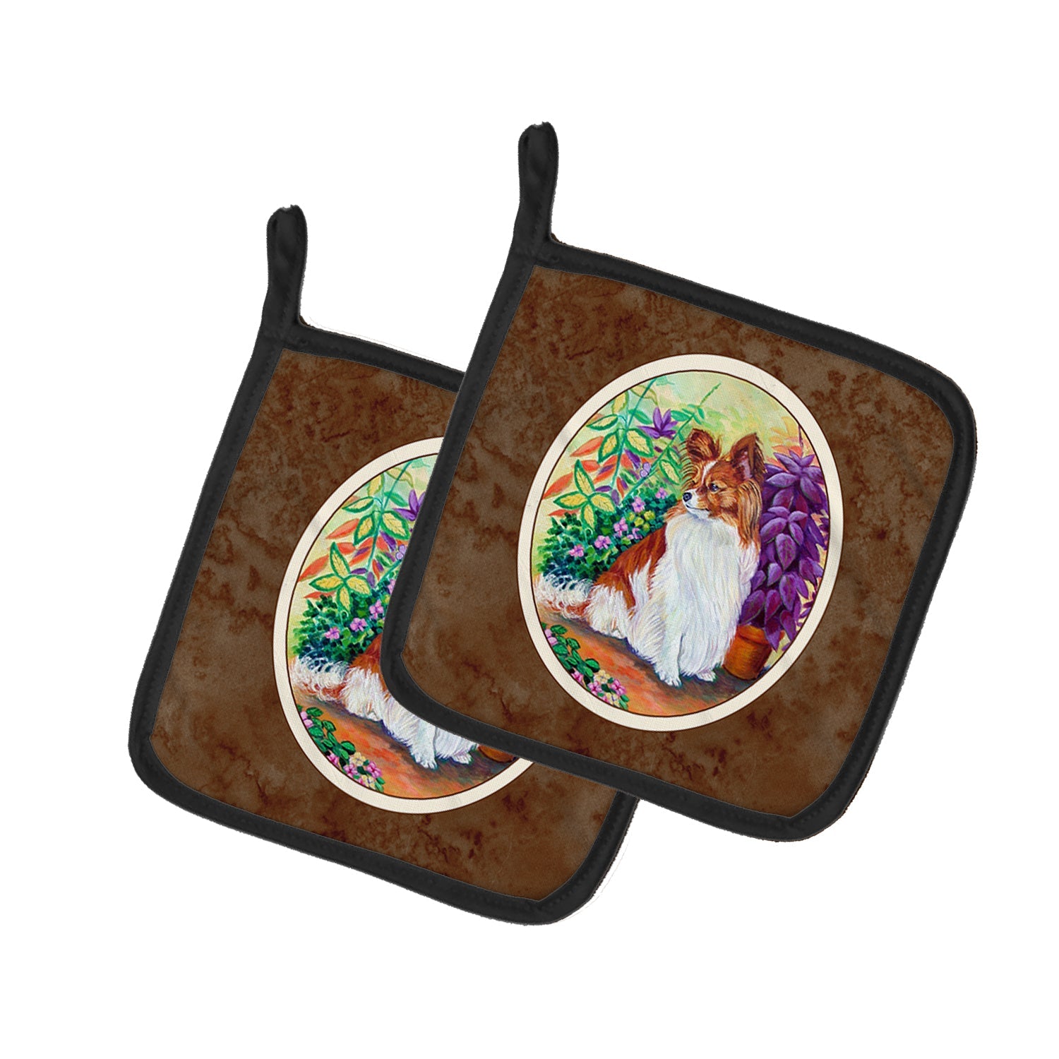 Papillon Pot Holder Set of 2 Heat Resistant Quilted Hot Pads 7.5 x 7.5 Inch, Insulated Kitchen Trivets for Cooking & Baking