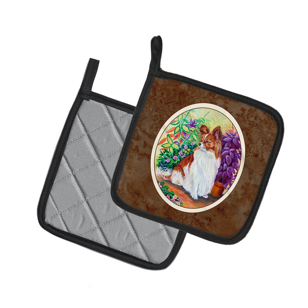 Papillon Pot Holder Set of 2 Heat Resistant Quilted Hot Pads 7.5 x 7.5 Inch, Insulated Kitchen Trivets for Cooking & Baking