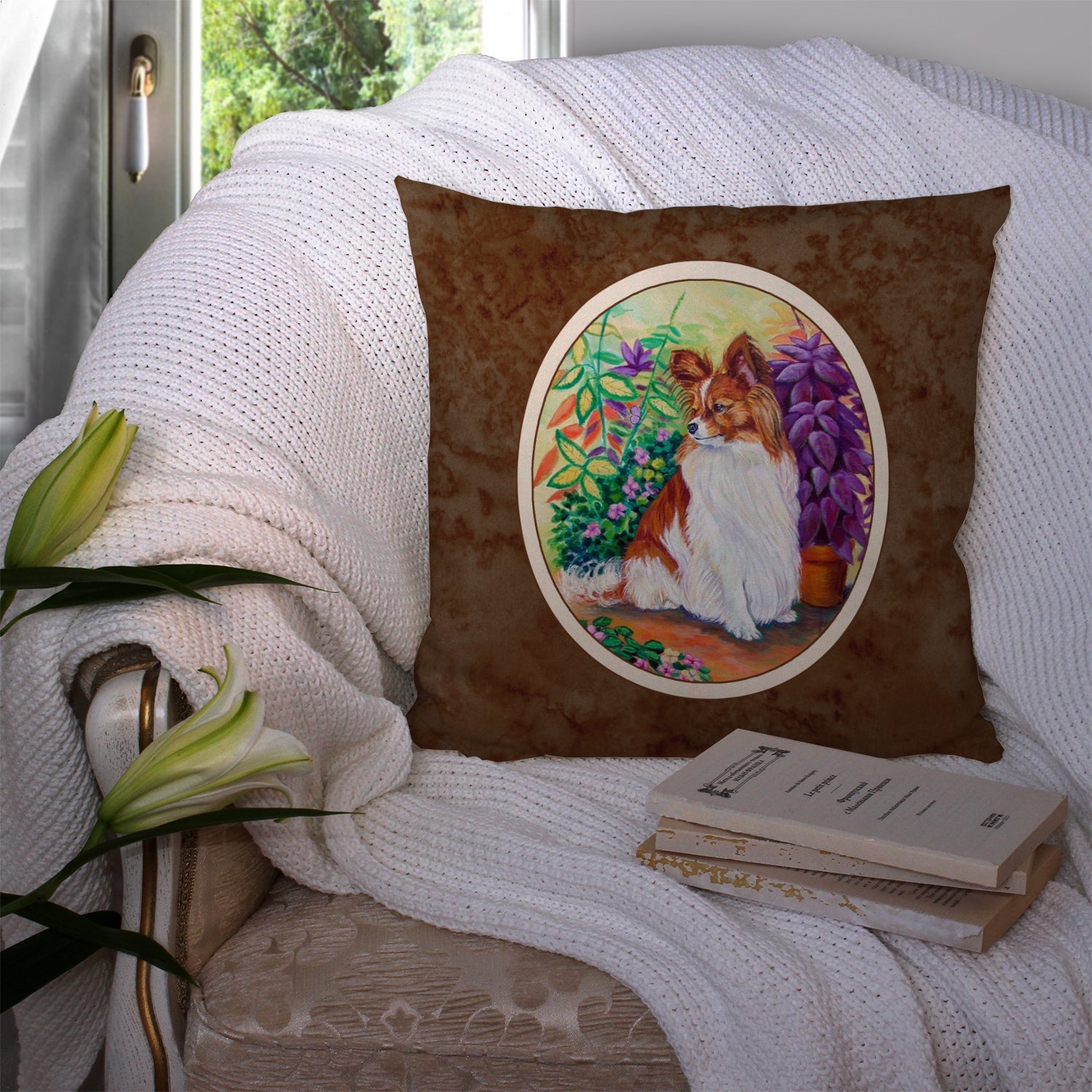 Papillon Decorative Throw Pillow 14x14 Indoor Outdoor Accent Cushion, Fabric Cover with Insert for Sofa, Bed, Porch & Living Room