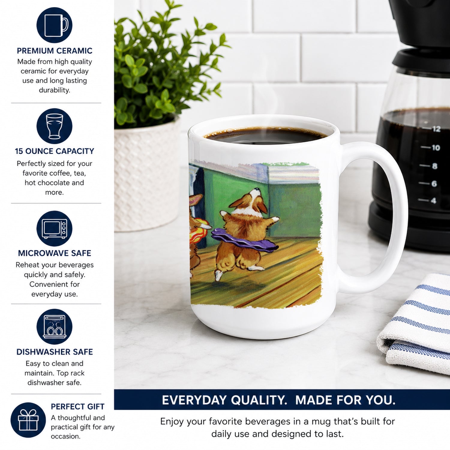 Little Ballerina Corgi Ceramic Coffee Mug 15 oz Decorative Large C Handle Mug Cup for Tea, Cocoa Hot Chocolate