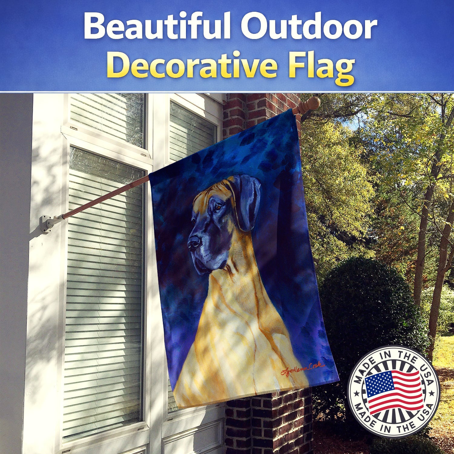 Great Dane House Flag 28x40 Porch Sleeve Pole Decorative Outside Yard Banner Artwork Wall Hanging, Polyester