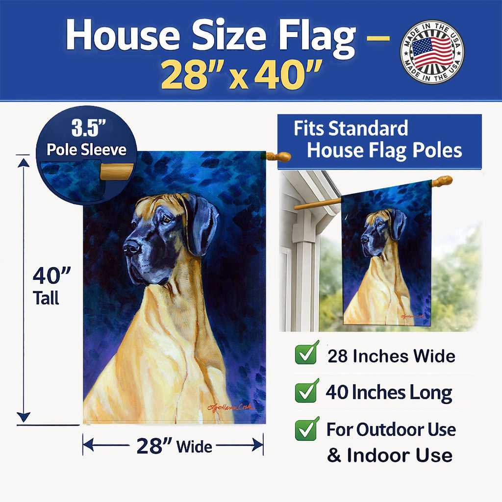 Great Dane House Flag 28x40 Porch Sleeve Pole Decorative Outside Yard Banner Artwork Wall Hanging, Polyester
