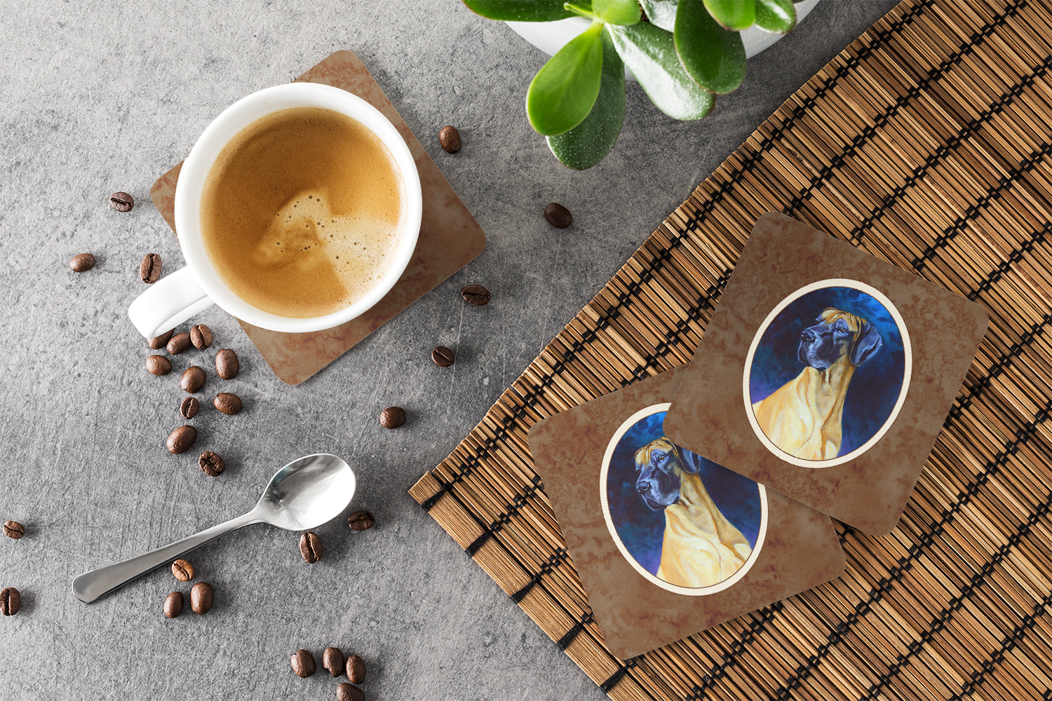 Great Dane Foam Coasters Set of 4 Cup Coasters for Indoor Outdoor, Tabletop Protection, Anti Slip, Mouse pad Material