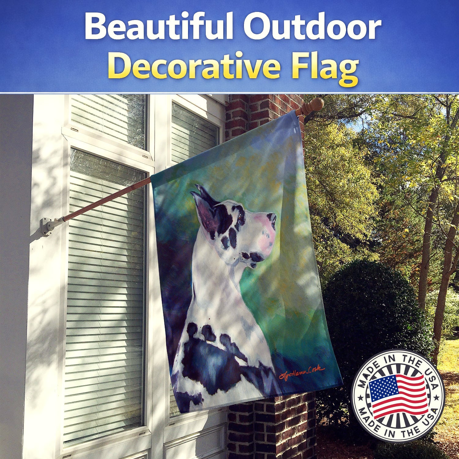 Harlequin Great Dane House Flag 28x40 Porch Sleeve Pole Decorative Outside Yard Banner Artwork Wall Hanging, Polyester