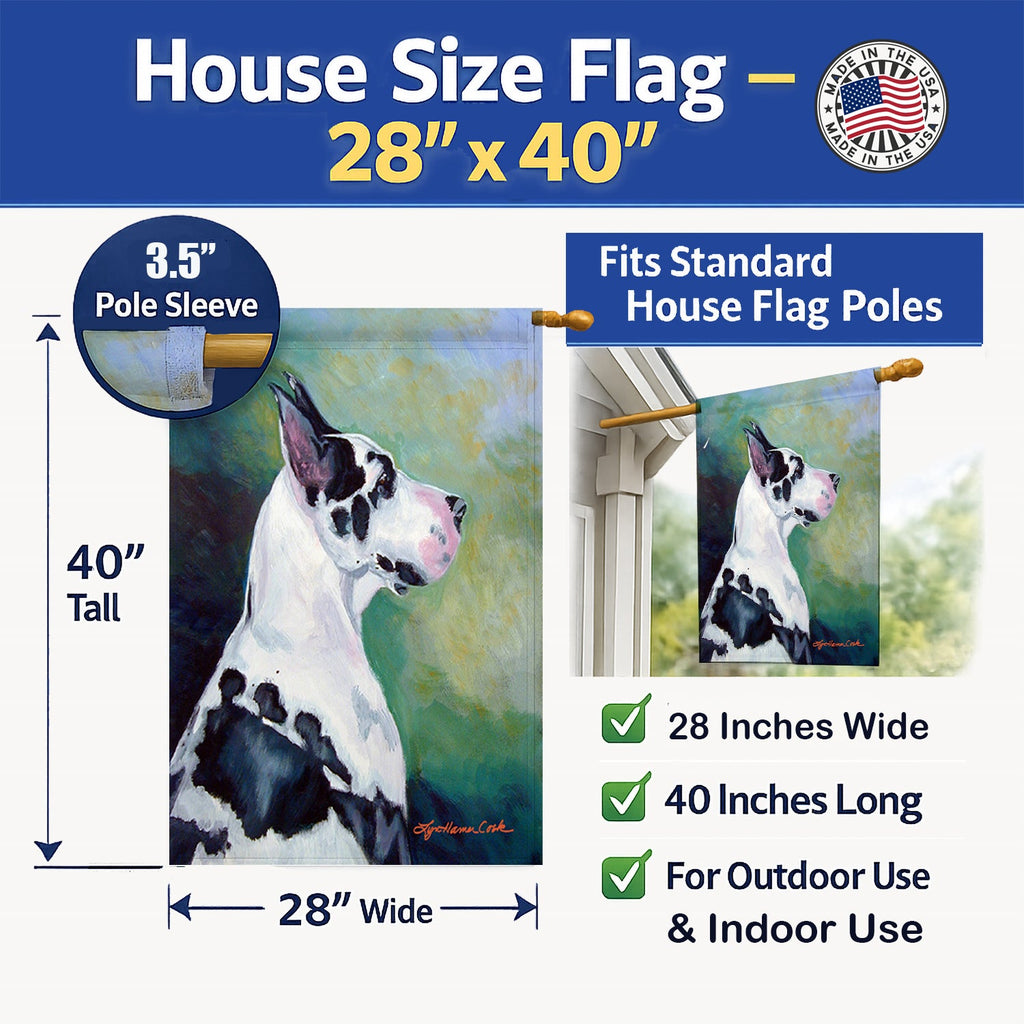 Harlequin Great Dane House Flag 28x40 Porch Sleeve Pole Decorative Outside Yard Banner Artwork Wall Hanging, Polyester