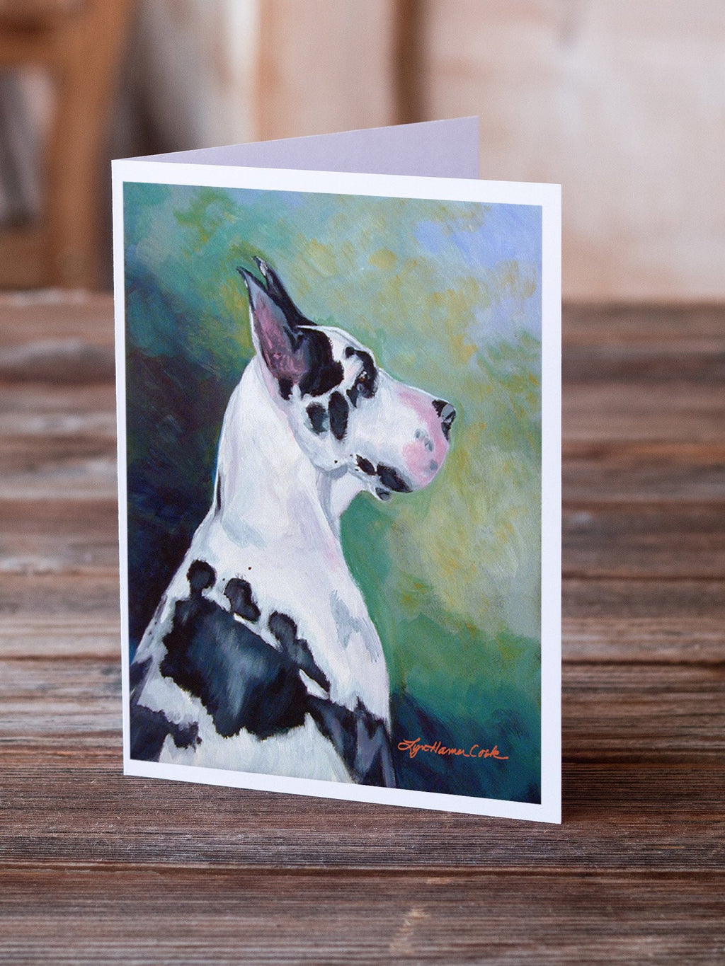 Harlequin Great Dane Greeting Cards Pack of 8 Blank Cards with Envelopes Whimsical A7 Size 5x7