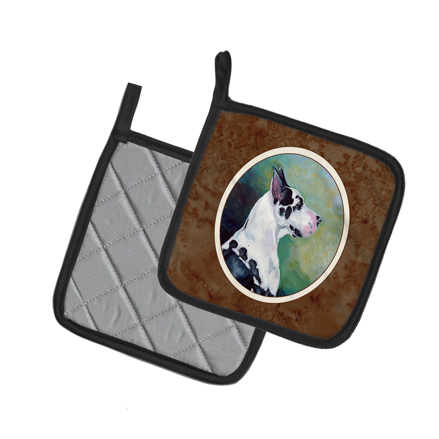 Harlequin Great Dane Pot Holder Set of 2 Heat Resistant Quilted Hot Pads 7.5 x 7.5 Inch, Insulated Kitchen Trivets for Cooking & Baking