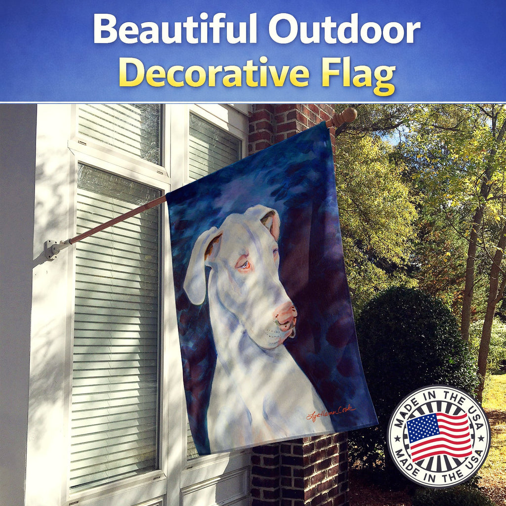 White Great Dane House Flag 28x40 Porch Sleeve Pole Decorative Outside Yard Banner Artwork Wall Hanging, Polyester