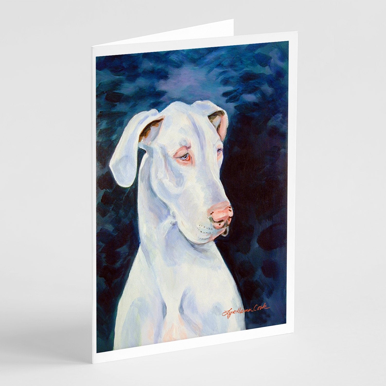 White Great Dane Greeting Cards Pack of 8 Blank Cards with Envelopes Whimsical A7 Size 5x7