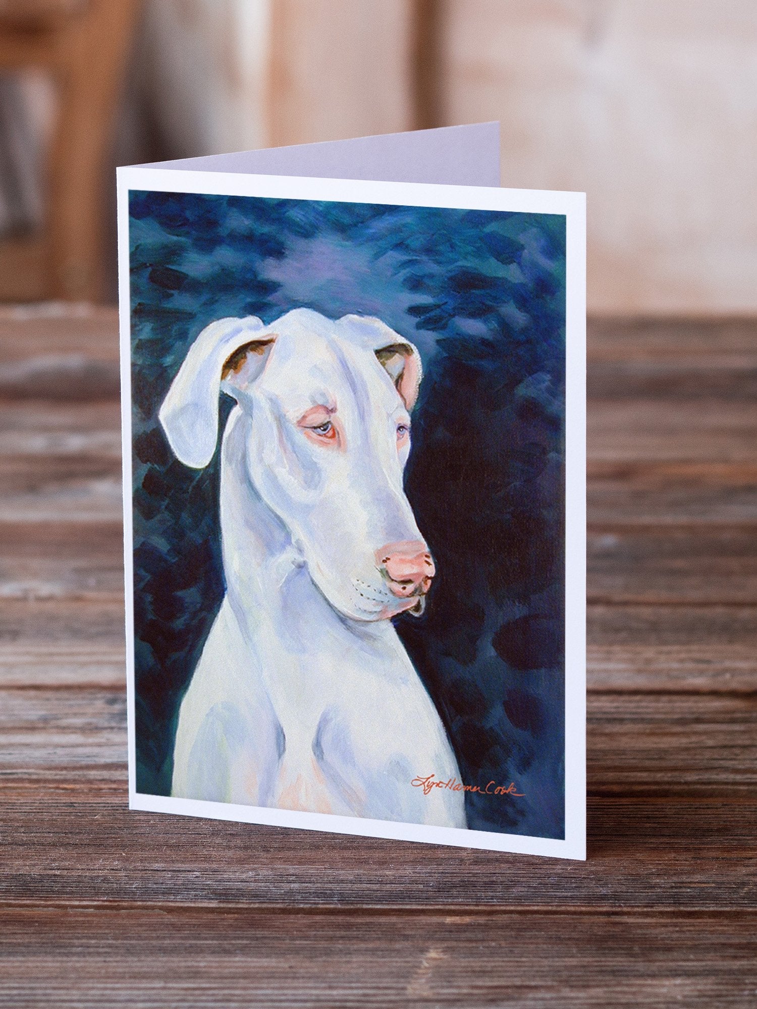 White Great Dane Greeting Cards Pack of 8 Blank Cards with Envelopes Whimsical A7 Size 5x7
