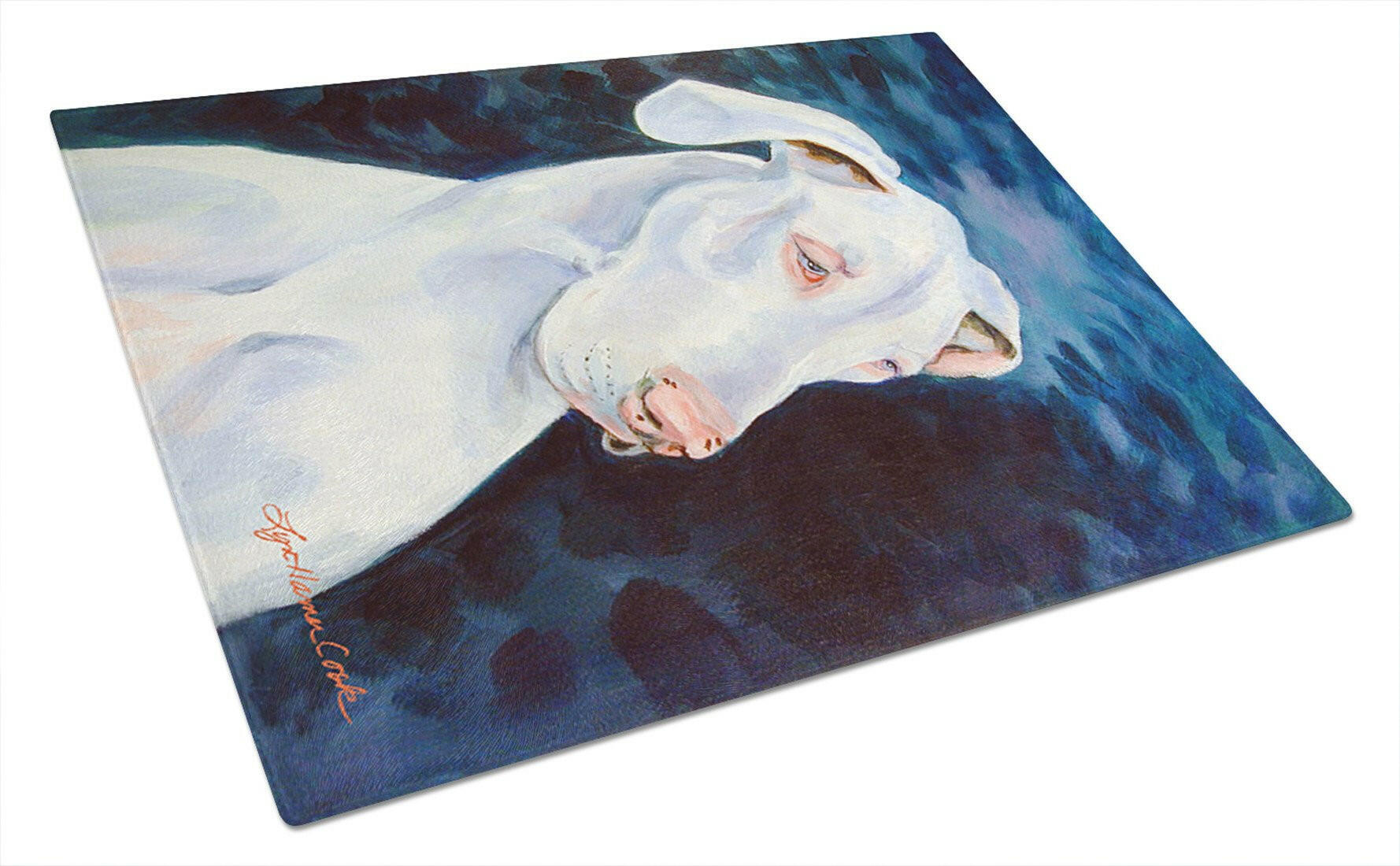 White Great Dane Cutting Board Tempered Glass Kitchen Cutting Surface, Heat Resistant Chopping, Non-Slip Feet, Food Prep & Serving