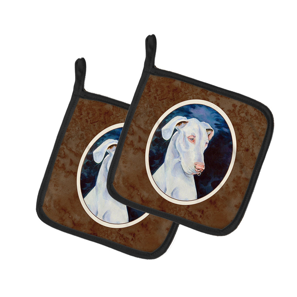 White Great Dane Pot Holder Set of 2 Heat Resistant Quilted Hot Pads 7.5 x 7.5 Inch, Insulated Kitchen Trivets for Cooking & Baking
