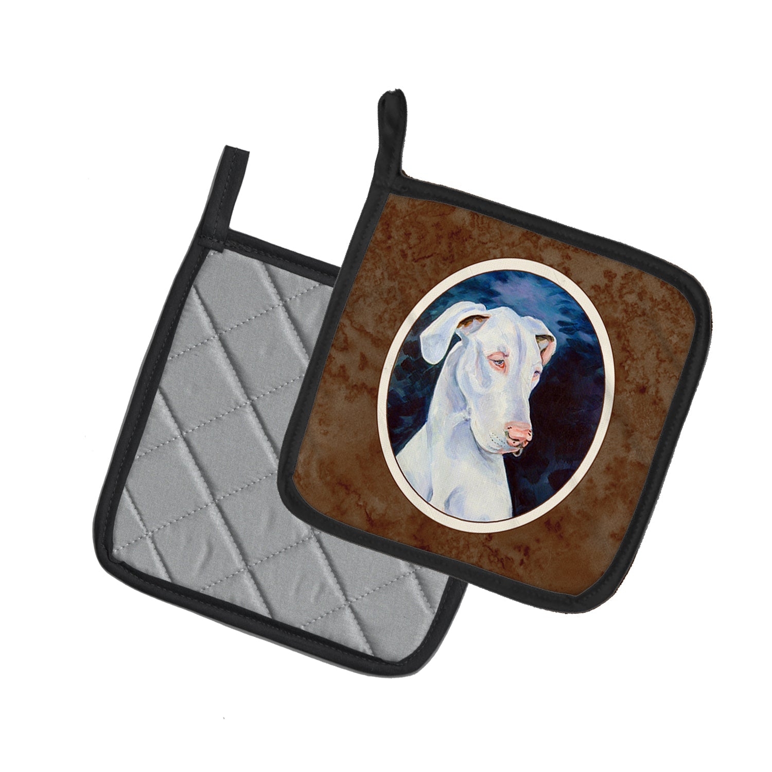 White Great Dane Pot Holder Set of 2 Heat Resistant Quilted Hot Pads 7.5 x 7.5 Inch, Insulated Kitchen Trivets for Cooking & Baking