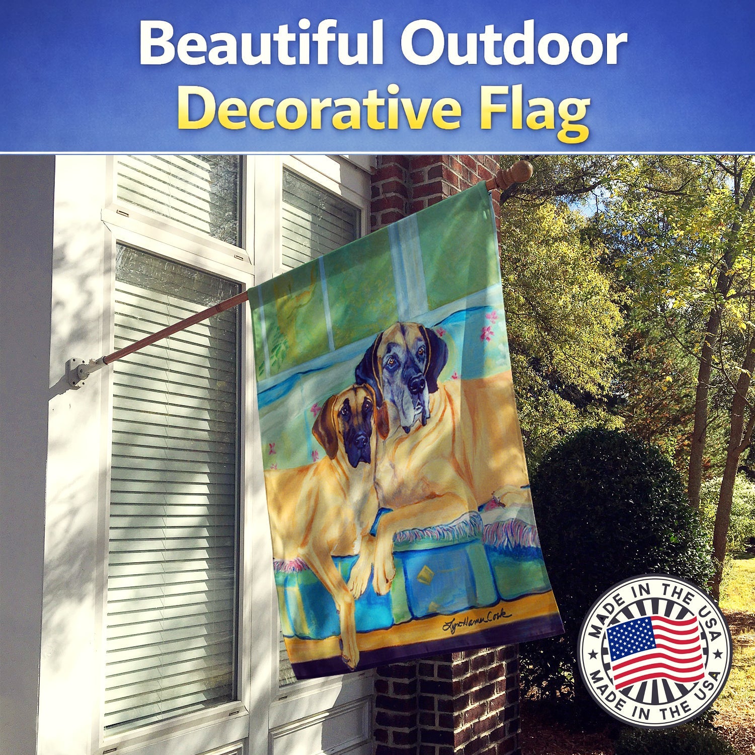 Great Dane House Flag 28x40 Porch Sleeve Pole Decorative Outside Yard Banner Artwork Wall Hanging, Polyester