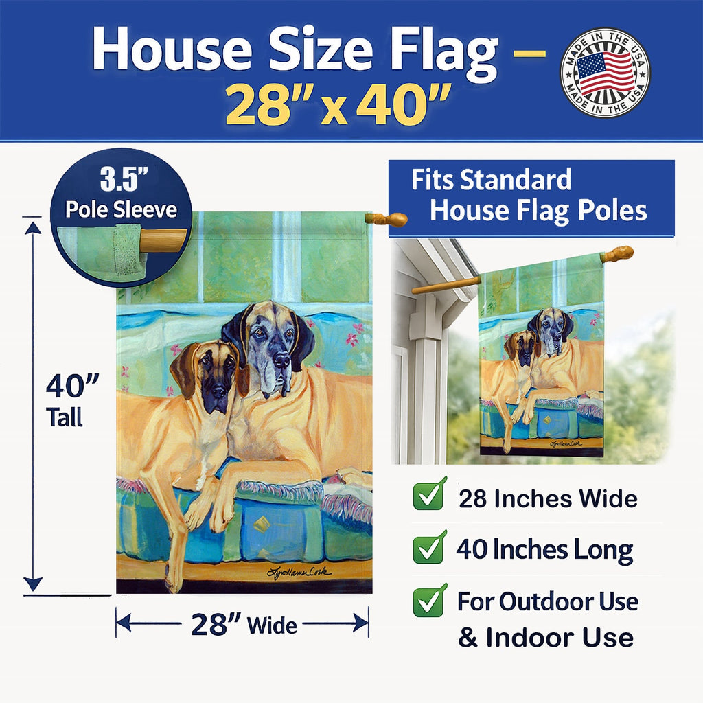 Great Dane House Flag 28x40 Porch Sleeve Pole Decorative Outside Yard Banner Artwork Wall Hanging, Polyester