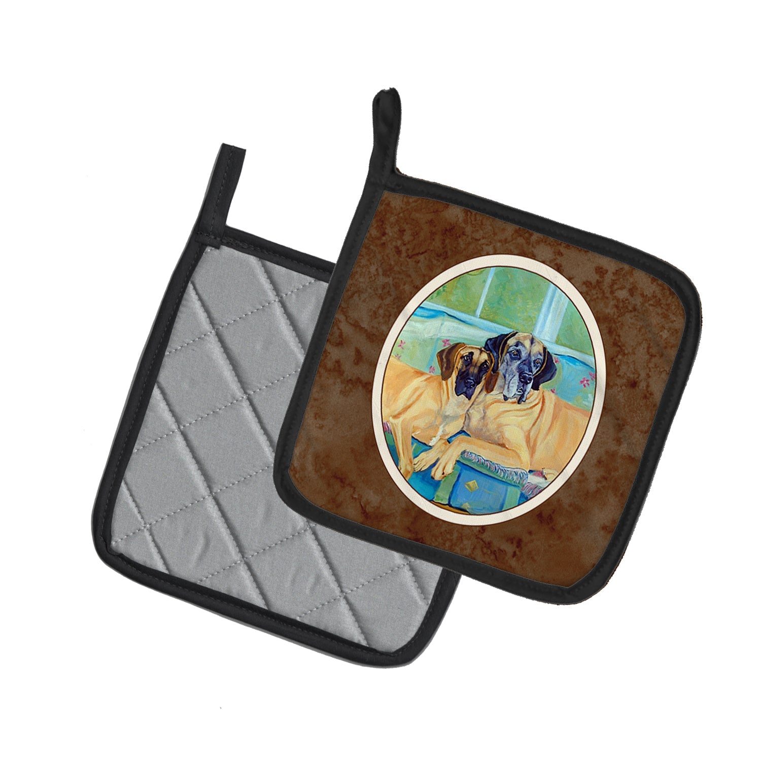 Great Dane Pot Holder Set of 2 Heat Resistant Quilted Hot Pads 7.5 x 7.5 Inch, Insulated Kitchen Trivets for Cooking & Baking