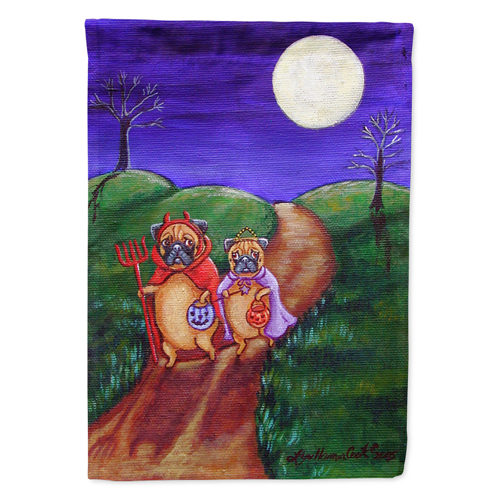 Trick or Treat Halloween Pug House Flag 28x40 Porch Sleeve Pole Decorative Outside Yard Banner Artwork Wall Hanging, Polyester