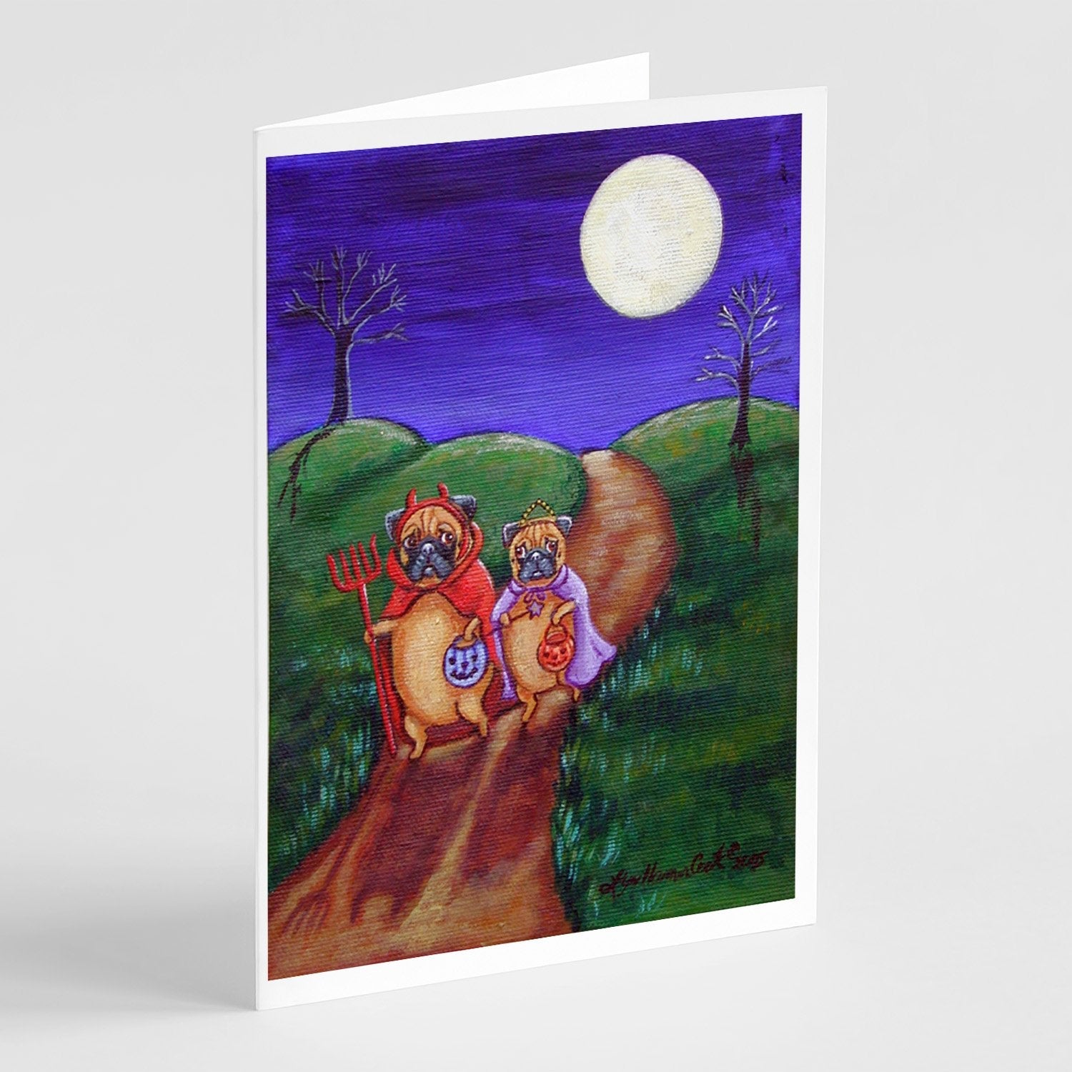 Trick or Treat Halloween Pug Greeting Cards Pack of 8 Blank Cards with Envelopes Whimsical A7 Size 5x7